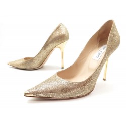 CHAUSSURES JIMMY CHOO ESCARPINS A BOUT POINTU PAILLETTES CUIR DORE 41 SHOES 495€