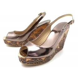 NEUF CHAUSSURES JIMMY CHOO PROVA 120 SANDALES COMPENSEES 41 CUIR VERNI PUMP 425€