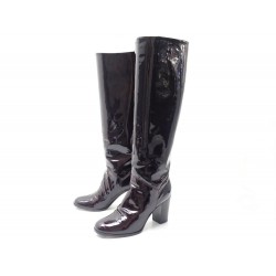 NEUF CHAUSSURES CHANEL BOTTES CAVALIERES LOGO CC G26154 37 EN CUIR BOOTS 1950€