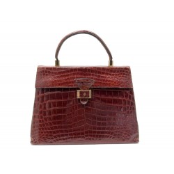 VINTAGE SAC A MAIN CUIR CROCODILE MARRON 