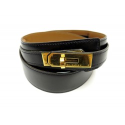 VINTAGE CEINTURE HERMES KELLY T 78 EN CUIR BOX NOIR BOITE LEATHER BELT 700€