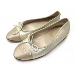 CHAUSSURES CHANEL G02819 BALLERINES EN CUIR DORE GOLDEN LOGO CC SHOES 590€