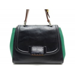 SAC A MAIN FENDI SILVANA 8BN234 CUIR NOIR ET VERT BLACK LEATHER HAND BAG 1890€