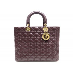 SAC A MAIN CHRISTIAN DIOR GRAND LADY DIOR 34CM CUIR MARRON MATELASSE PURSE 3600€