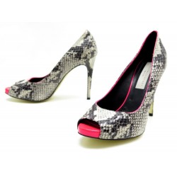 NEUF CHAUSSURES STELLA MC CARTNEY 38 CUIR VEGETAL FACON PYTHON PEEP TOES 595€