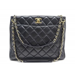 SAC A MAIN CHANEL SHOPPING CABAS FERMOIR CC CUIR MATELASSE NOIR HAND BAG 3500€