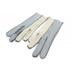 NEUF GANTS HERMES TAILLE 7.5 CUIR PECARI ET CROCHET DE COTON GRIS ET BEIGE 615€