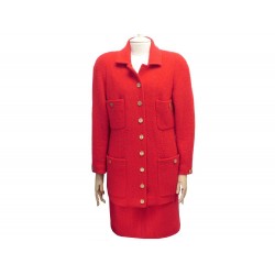 TAILLEUR CHANEL VESTE ET JUPE T40 M EN TWEED ROUGE TAILOR JACKET AND SKIRT 6500€