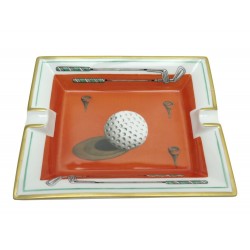 CENDRIER HERMES VIDE POCHE GOLF EN PORCELAINE ORANGE BLANC + BOITE ASHTRAY 465€