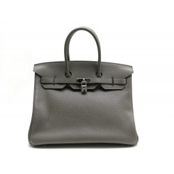 SAC A MAIN HERMES BIRKIN 35 CM PALLADIE CUIR NOIR TOGO 