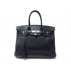 SAC A MAIN HERMES BIRKIN 35 CM PALLADIE CUIR NOIR TOGO 