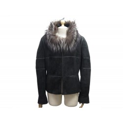 NEUF VESTE MANTEAU FENDI SELLERIA PEAU LAINEE ET COL FOURRURE RENARD 