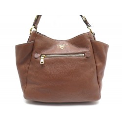 SAC PRADA CUIR MARRON DORE 