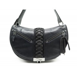 SAC A MAIN CHRISTIAN DIOR CORSET LACETS CUIR NOIR BRAIDED HOBO SADDLE BAG 1100€