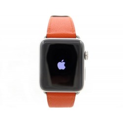 NEUF MONTRE HERMES APPLE WATCH SERIES 2 ACIER 42 MM CUIR GRAINE ORANGE STEEL