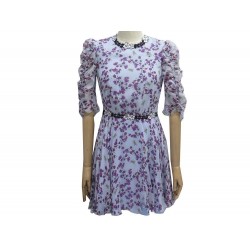 ROBE GIAMBA FLORAL PRINT PG5201 42 IT 38 FR EN SOIE BLEU BLUE SILK DRESS 1305€