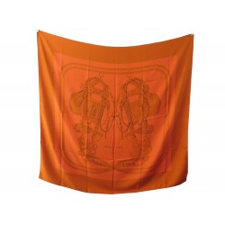 CHALE HERMES BRIDES DE GALA HUGO GRYGKAR SURTEINT DIP DYE SOIE ORANGE SHAWL 945€