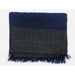 FOULARD HERMES CHALE ECHARPE A FRANGES EN SOIE BLEU ANNEAUX BLUE SILK SCARF 470€