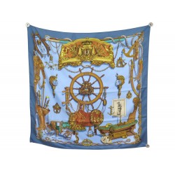 FOULARD HERMES MUSEE PAR PHILIPPE LEDOUX EN SOIE BLEU BLUE SILK SCARF 370€