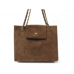 SAC A MAIN CHANEL SHOPPING FERMOIR TIMELESS DAIM MARRON 