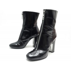 BOTTINES HERMES CUIR VERNI NOIR ZIPPE TALONS 39.5