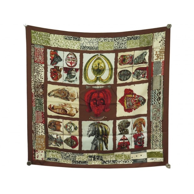 FOULARD HERMES PERSONA SOIE MARRON