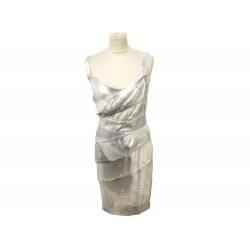 NEUF ROBE FENDI 42 L FEMME EN SOIE ARGENTEE SILVERED SILK DRESS 2000€