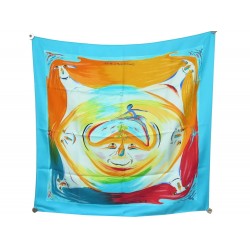 FOULARD HERMES SMILES IN THIRD MILLENARY SOIE TURQUOISE