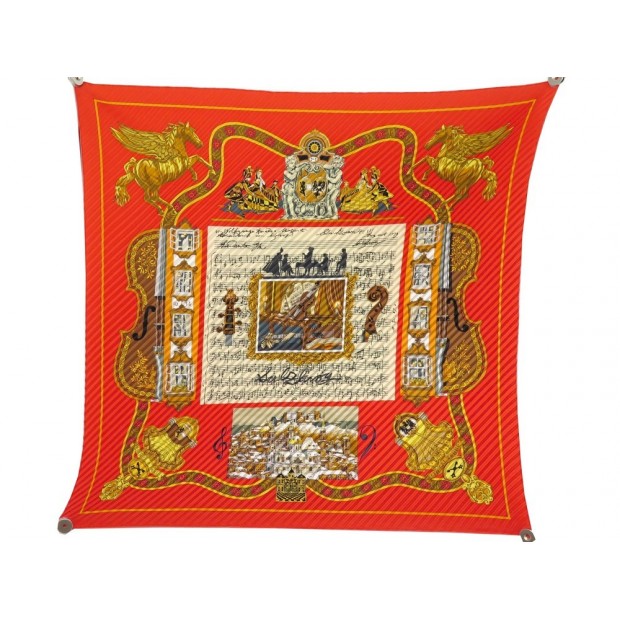 NEUF FOULARD HERMES SALZBURG L. DUBIGEON CARRE PLISSE SOIE ROUGE SILK SCARF 370€