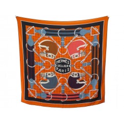 CHALE HERMES SELLIER HENRI D ORIGNY CACHEMIRE ET SOIE ORANGE + BOITE SHAWL 945€