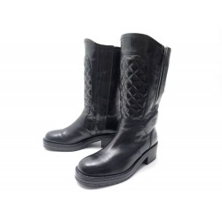 CHAUSSURES CHANEL G29305 BOTTES MOTARDES 39 CUIR BLACK LEATHER BOOTS SHOES 1200€