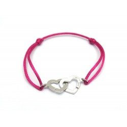 BRACELET DINH VAN DOUBLE COEUR R13 OR BLANC SUR CORDON ROSE + ECRIN JEWEL 690€