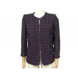 VESTE CHANEL P19178 T 36 S EN TWEED DE LAINE VIOLET PURPLE WOOL JACKET 4200€