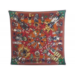 NEUF FOULARD HERMES KACHINAS KERMIT OLIVER CACHEMIRE & SOIE CASHMERE SCARF 630€