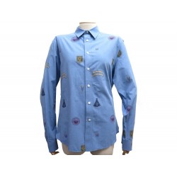 NEUF CHEMISE LOUIS VUITTON ECUSSONS S 46 EN COTTON BLEU NEW BLUE SHIRT 550€