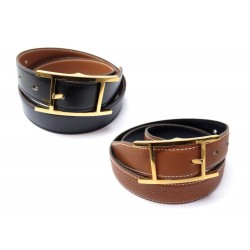 CEINTURE HERMES QUENTIN T 100 BOUCLE DOREE REVERSIBLE CUIR NOIR MARRON BELT 670€