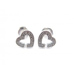 BOUCLES D OREILLES DINH VAN DOUBLE COEUR EN OR BLANC DIAMANTS EARRINGS 1150 