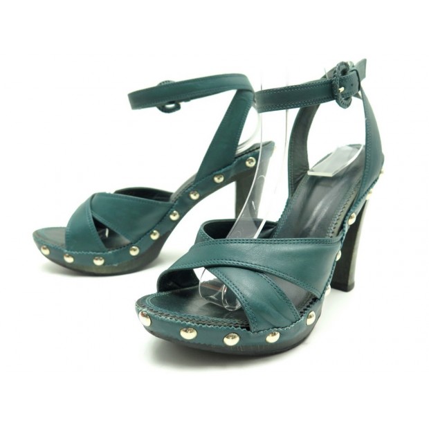 CHAUSSURES YVES SAINT LAURENT 37 ESCARPINS EN CUIR VERT LEATHER PUMP SHOES 765€