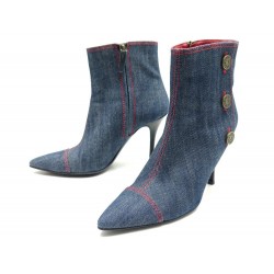 CHAUSSURES CELINE 37 BOTTINES A TALONS EN DENIM BLEU BLUE BOOTS SHOES 650€