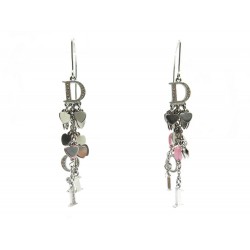 NEUF BOUCLES D'OREILLES CHRISTIAN DIOR PENDENT COEUR METAL ARGENTE EARRINGS 390€