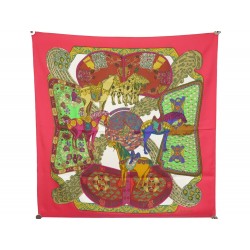 NEUF FOULARD HERMES ART DES STEPPES ANNIE FAIVRE SOIE FUSCHIA + BOITE SCARF 370€