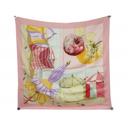 FOULARD HERMES CHARME DES PLAGES NORMANDES II SOIE ROSE