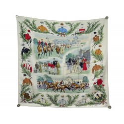 FOULARD HERMES COURSES A CHANTILLY MAURICE DE TAQUOY SOIE ECRU +BOITE SCARF 370€