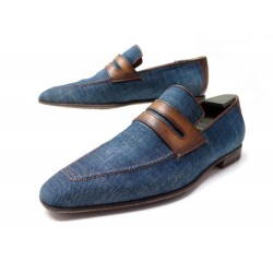 CHAUSSURES BERLUTI MOCASSINS ANDY DEMESURE 8 42 DENIM ET CUIR LOAFERS SHOES 990€