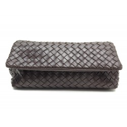 POCHETTE BOTTEGA VENETA INTRECCIATO 169618 CUIR MARRON BROWN LEATHER CLUTCH 910€