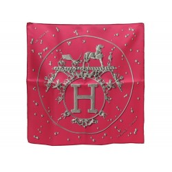 NEUF FOULARD HERMES VIF ARGENT GAVROCHE SOIE FUSHIA + BOITE PINK SILK SCARF 170€