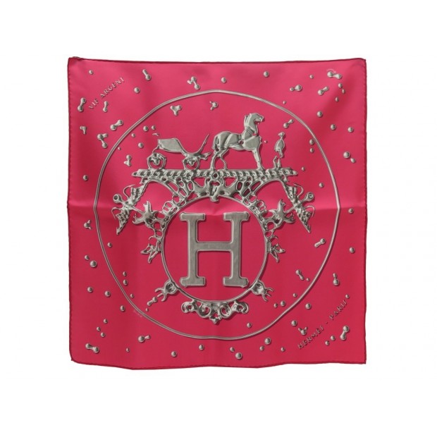 NEUF FOULARD HERMES VIF ARGENT GAVROCHE SOIE FUSHIA + BOITE PINK SILK SCARF 170€