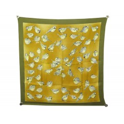 FOULARD HERMES MESANGES PAR XAVIER DE PORET SOIE JAUNE + BOITE YELLOW SILK SCARF