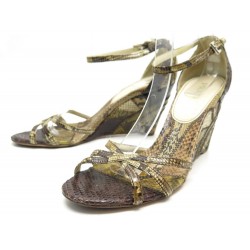 CHAUSSURES PRADA 39 IT 40 FR SANDALES A TALONS COMPENSES CUIR PYTHON CAMEL 1200€