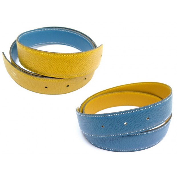 LIEN CEINTURE HERMES CUIR BICOLORE JAUNE ET BLEU